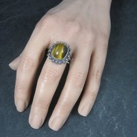Vintage 950 Sterling Cannetille Tigers Eye Ring Adjustable Size 9