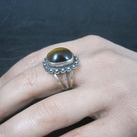 Vintage 950 Sterling Cannetille Tigers Eye Ring Adjustable Size 9