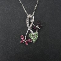 Estate Sterling Pink Purple Butterfly Pendant Necklace