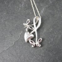 Estate Sterling Pink Purple Butterfly Pendant Necklace