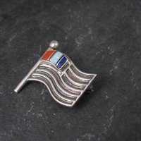 US Flag Brooch Pin Southwestern Sterling Inlay