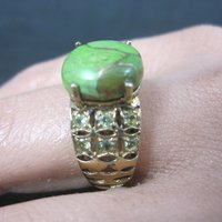 Vintage Vermeil Sterling Green Mohave Turquoise Peridot Ring Size 8