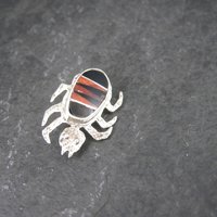 Southwestern Sterling Coral Jet Beetle Brooch Pin