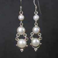 Long Vintage Sterling Pearl Earrings