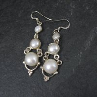 Long Vintage Sterling Pearl Earrings