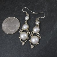 Long Vintage Sterling Pearl Earrings