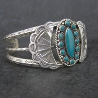 Southwestern Sterling Cluster Cuff Bracelet 6.25 Inches