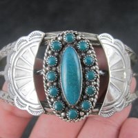 Southwestern Sterling Cluster Cuff Bracelet 6.25 Inches