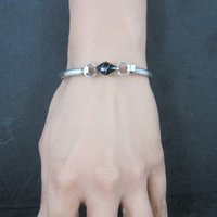 Vintage Mexican Sterling Jet Inlay Bangle Bracelet 6 1/4 Inches