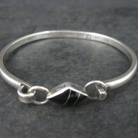 Vintage Mexican Sterling Jet Inlay Bangle Bracelet 6 1/4 Inches