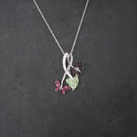 Estate Sterling Pink Purple Butterfly Pendant Necklace