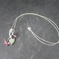 Estate Sterling Pink Purple Butterfly Pendant Necklace