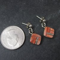 Southwestern Sterling Coral Inlay Earrings