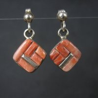 Southwestern Sterling Coral Inlay Earrings