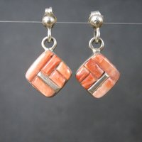 Southwestern Sterling Coral Inlay Earrings