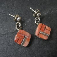 Southwestern Sterling Coral Inlay Earrings