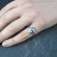 Dainty Sterling Turquoise Bear Paw Ring Size 6