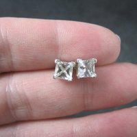 Sterling 6mm Princess Cz Stud Earrings