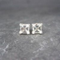 Sterling 6mm Princess Cz Stud Earrings