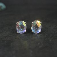 Vintage Sterling Mystic Topaz Stud Earrings