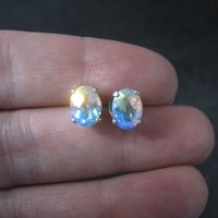 Vintage Sterling Mystic Topaz Stud Earrings