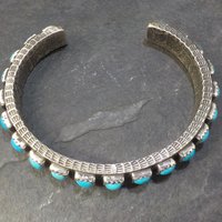 Heavy Native Sterling Turquoise Tufa Cast Cuff Bracelet 6.25 Inches