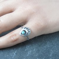 Dainty Sterling Turquoise Bear Paw Ring Size 6