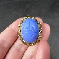 Vintage Blue Glass Scarab Brooch