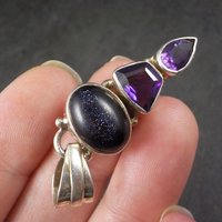 Vintage Sterling Blue Goldstone Amethyst Pendant