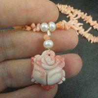 Vintage Coral Pearl Rose Necklace 17 Inches