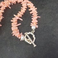 Vintage Coral Pearl Rose Necklace 17 Inches