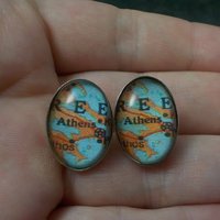 Vintage Sterling Athens Greece Leverback Earrings