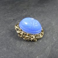 Vintage Blue Glass Scarab Brooch