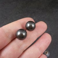 Large Vintage Sterling Faux Peacock Pearl Stud Earrings 12mm and 14mm