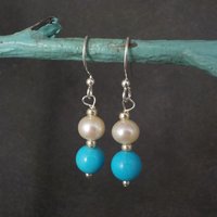 Vintage Blue & White Pearl Turquoise Earrings