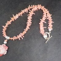 Vintage Coral Pearl Rose Necklace 17 Inches