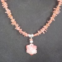 Vintage Coral Pearl Rose Necklace 17 Inches