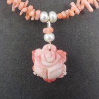 Vintage Coral Pearl Rose Necklace 17 Inches