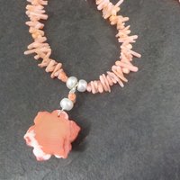 Vintage Coral Pearl Rose Necklace 17 Inches