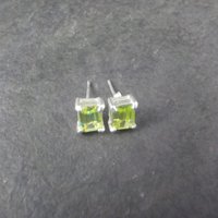 Vintage Sterling Peridot Stud Earrings Long Posts