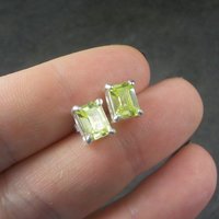 Vintage Sterling Peridot Stud Earrings Long Posts