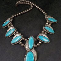 Vintage Navajo Turquoise Necklace Fred Guerro Sterling Silver