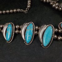 Vintage Navajo Turquoise Necklace Fred Guerro Sterling Silver