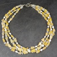 Vintage 4 Strand Citrine Quartz Pearl Necklace