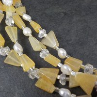 Vintage 4 Strand Citrine Quartz Pearl Necklace