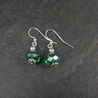Silver Plated Green Crystal Earrings