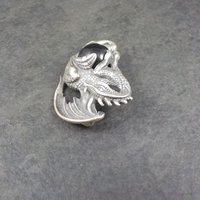 Vintage Sterling Silver Black Onyx Dragon Pendant