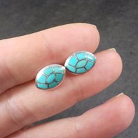 Turquoise Inlay Earrings Vintage Southwestern Sterling Studs