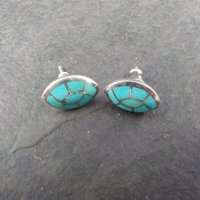 Turquoise Inlay Earrings Vintage Southwestern Sterling Studs