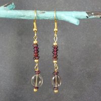 Vintage Garnet Smoky Quartz Earrings